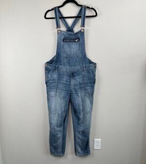 H&M LOGG Rigid Denim Straight Leg Overalls Blue Jeans Bib Pocket Jumpsuit M